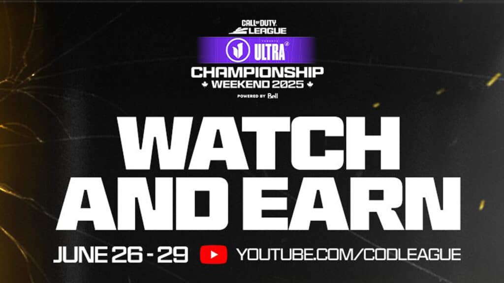 Image of CDL Championship 2025 logo on a black background. Underneath the logo is white text showing the dates of the tournament and a link to its YouTube channel