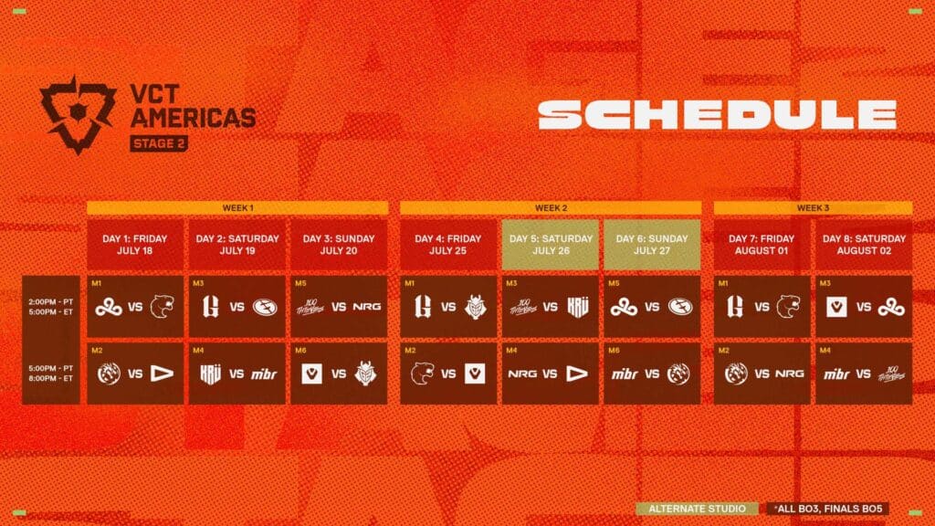 VCT Americas Stage 2 Schedule