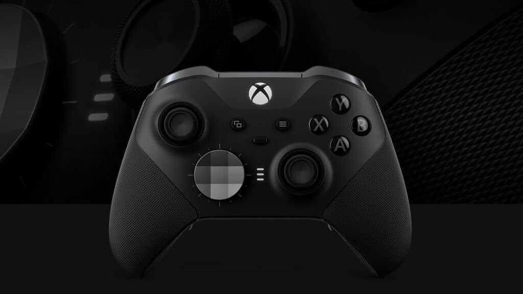 Front view of the Xbox Elite Series 2 controller, showing textured grips, thumbsticks