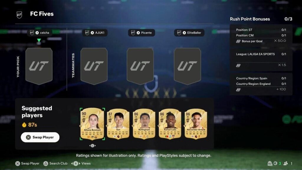 FC Fives Ultimate Team player selection screen in EA FC 25