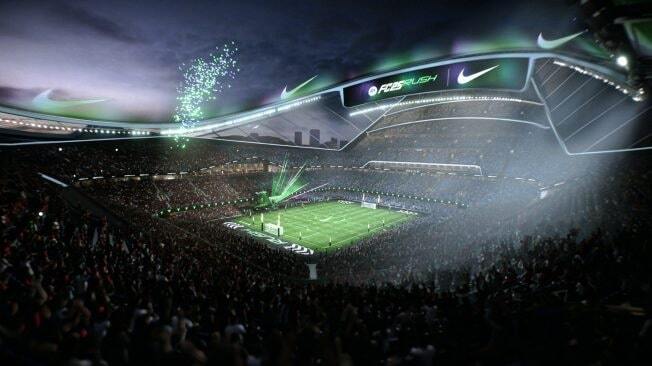 Virtual football stadium with fireworks in EA FC 25