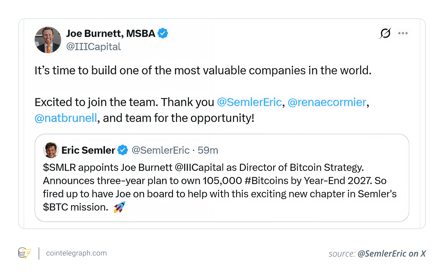 Semler hired Joe Burnett, a former mining analyst