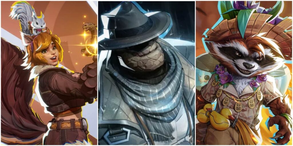 A collage of three Marvel characters: Squirrel Girl, The Thing and Rocket Raccoon