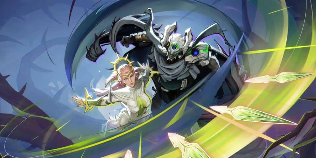 Cloak and Dagger are in dynamic motion, with swirling green energy and daggers