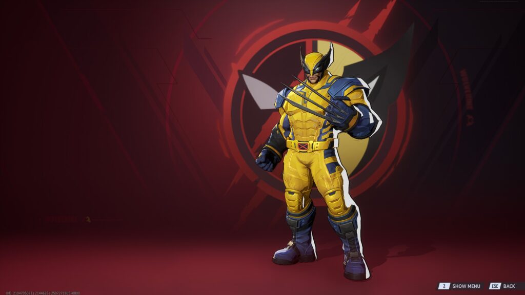 Wolverine in his classic yellow costume on the Marvel Rivals hero selection screen