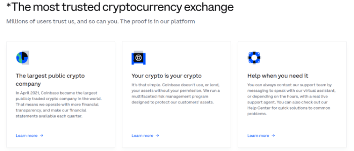 Coinbase most trusted