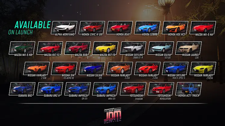 JDM: Japanese Drift Master Full Car List 2025