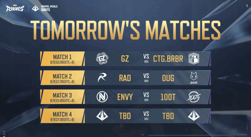 Marvel Rivals Ignite Mid Season Finals August 9th time schedule and matchups 