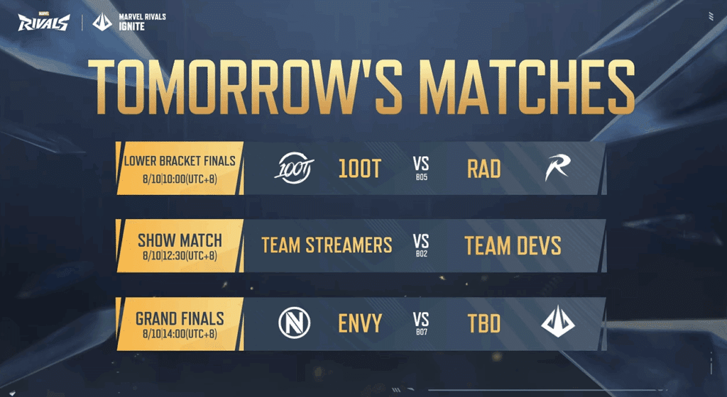 Marvel Rivals Ignite Mid Season Finals August 10 2025 schedule graphic
