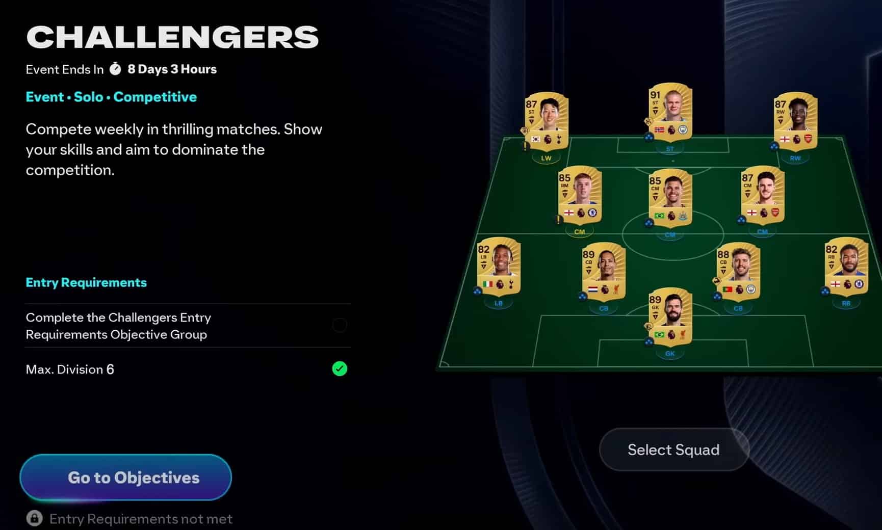 FIFA Ultimate Team screen with a 'Challengers' event lasting 8 days and 3 hours.