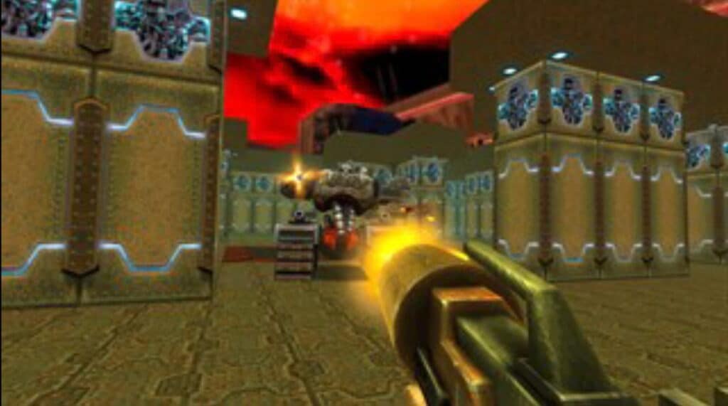 Classic first-person shooter gameplay from Quake 2