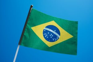 Brazilian Flag against blue sky background
