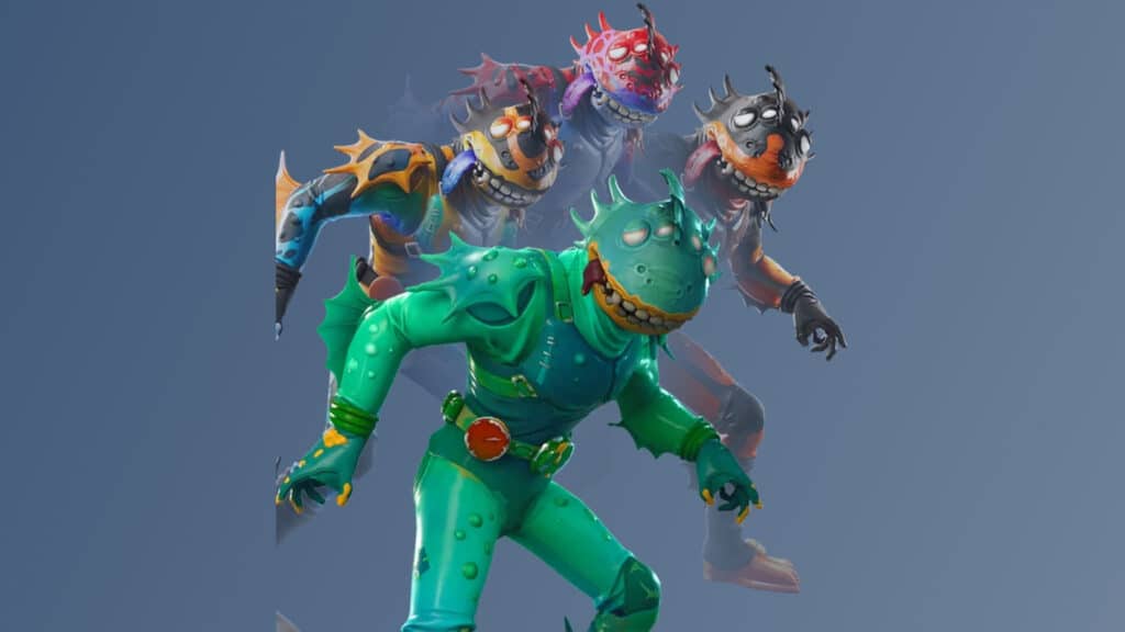 Moisty Merman Fortnite skin with multiple color variants, resembling a monster-like amphibian.