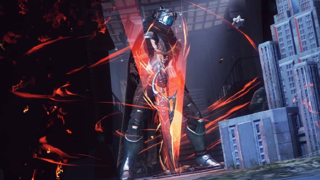 Armored character wielding glowing red sword in Destiny: Rising