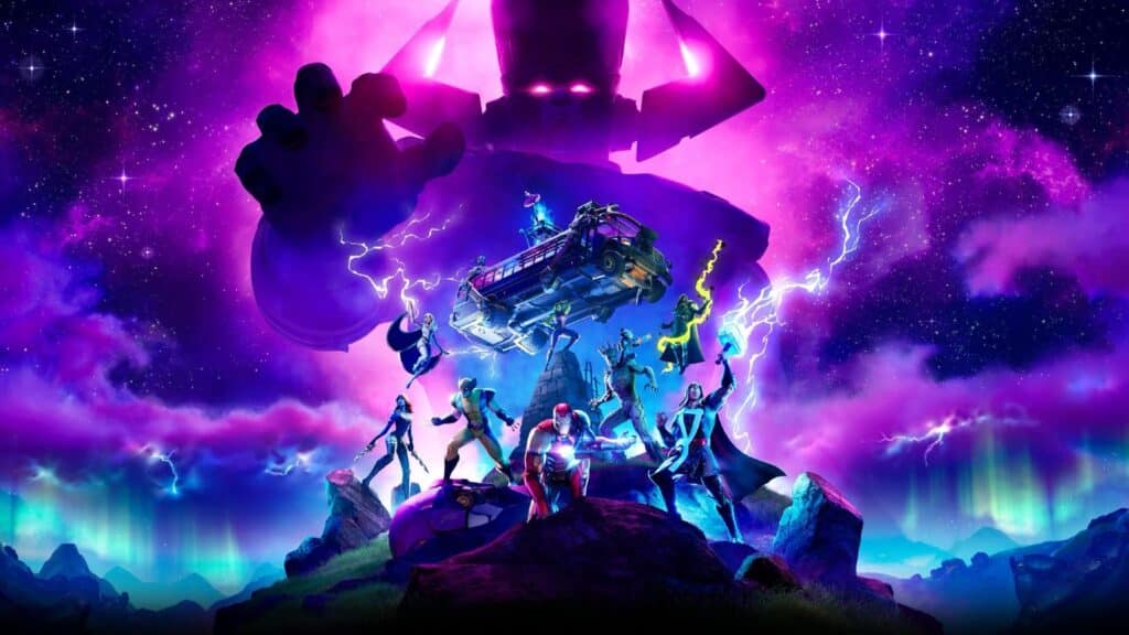 Fortnite Nexus War with Galactus and Marvel heroes