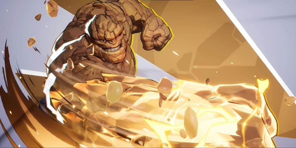 The Thing smashing with rocky fists and golden energy