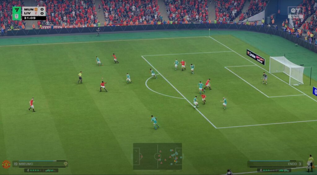 FC 26 gameplay screenshot of Manchester United vs Liverpool match