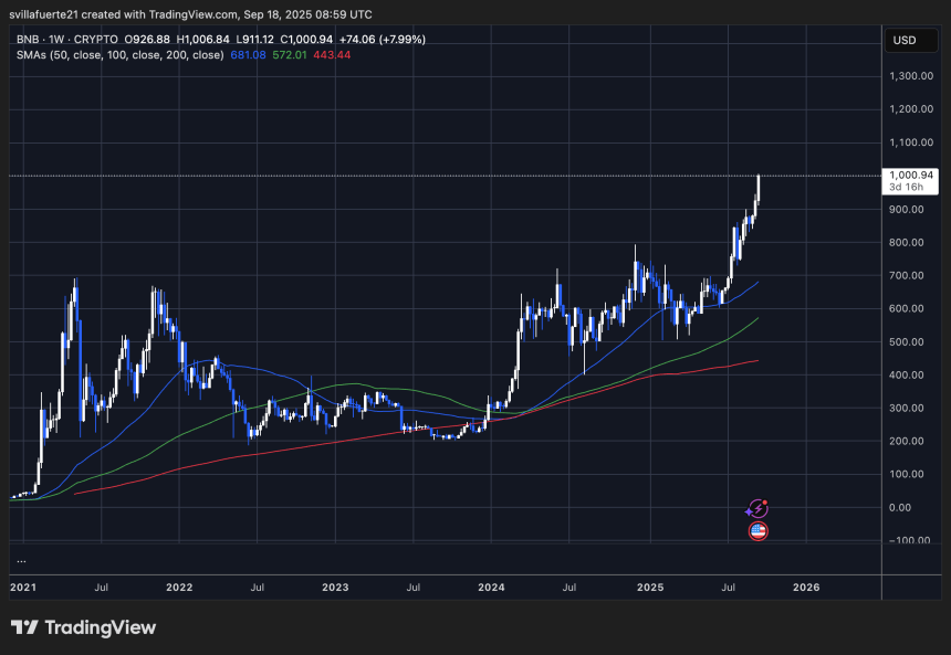 BNB reaches $1000 ATH | Source: BNBUSDT chart on TradingView