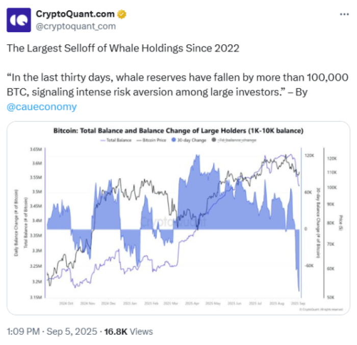 CryptoQuant analyst discussed Bitcoin whale buys on X.