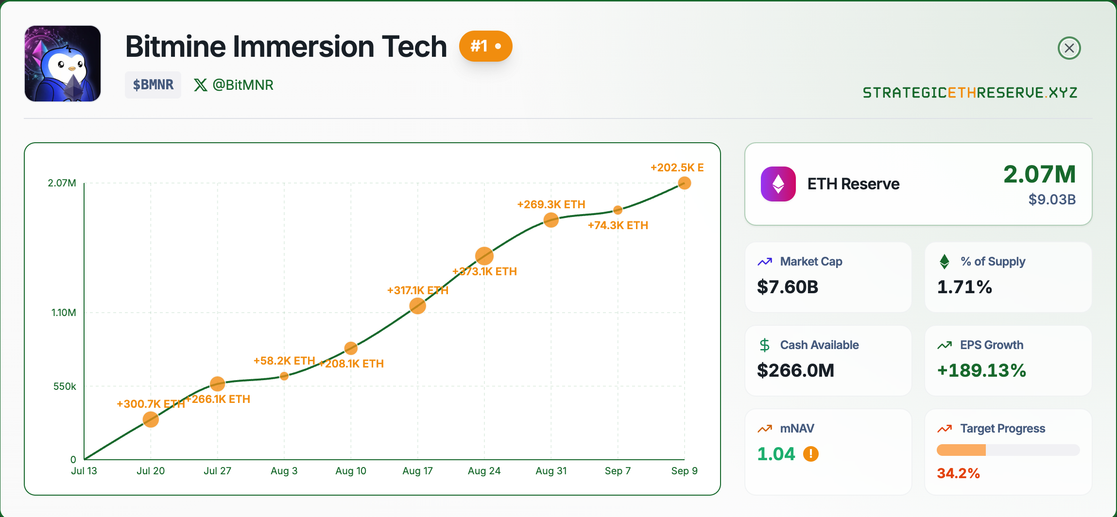 Image showing BitMine's Ethereum treasury holdings.
