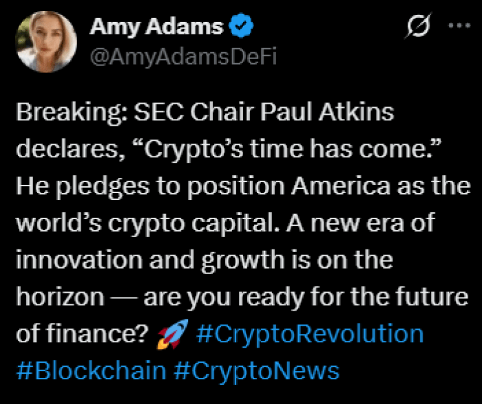 Post on X by a crypto analyst.