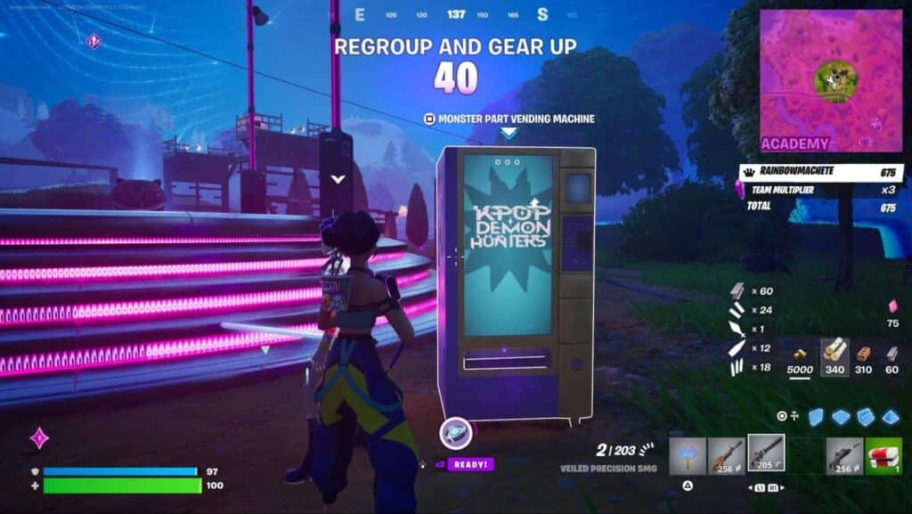 Player using Monster Part vending machine in Fortnite Demon Rush mode