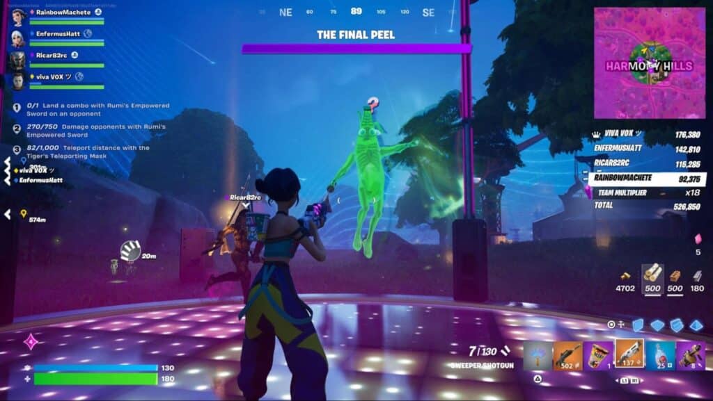 Player fighting The Final Peel boss in Fortnite Demon Rush mode