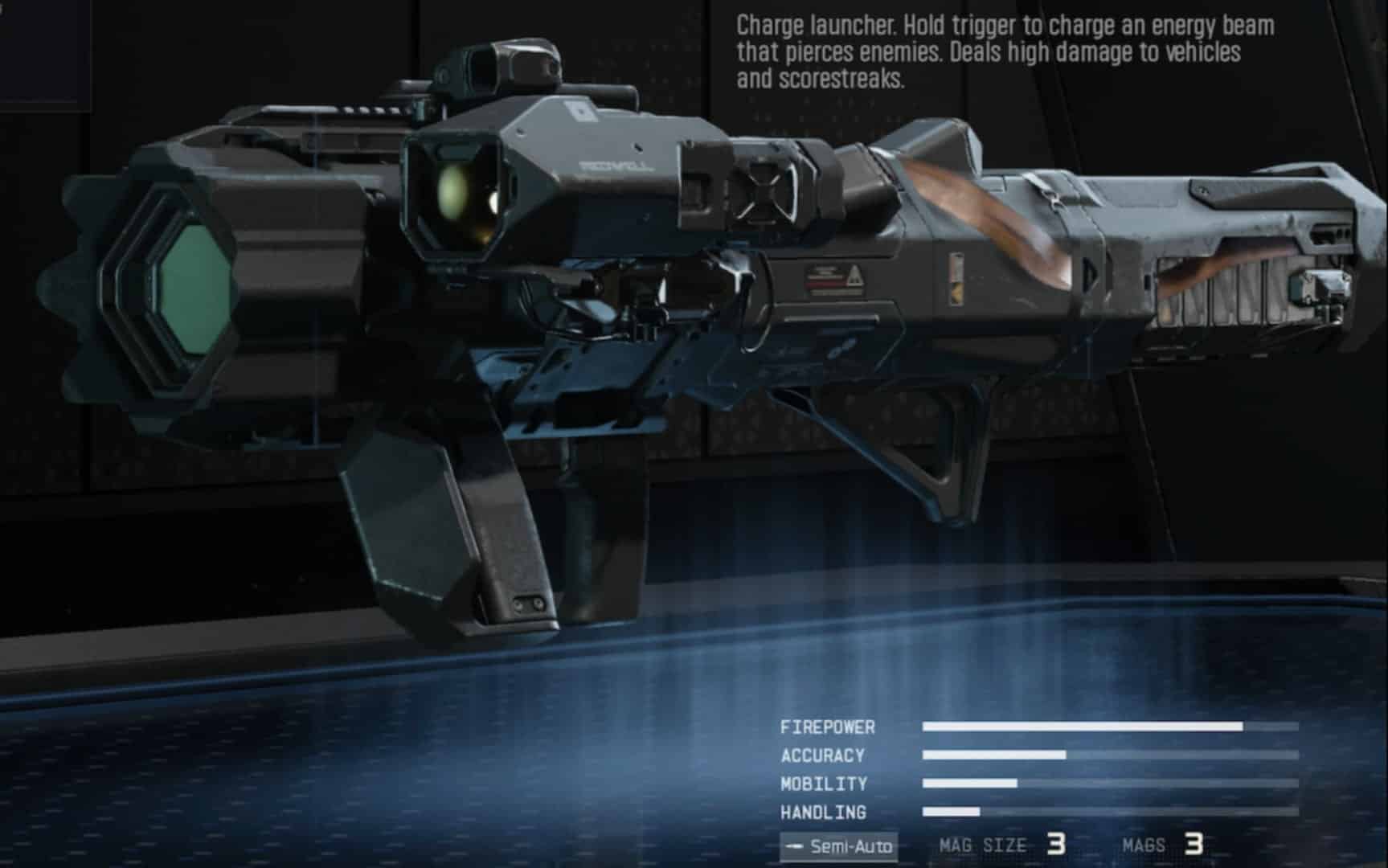 Futuristic energy weapon with mechanical details, featuring a hexagonal barrel and scope in Black Ops 7