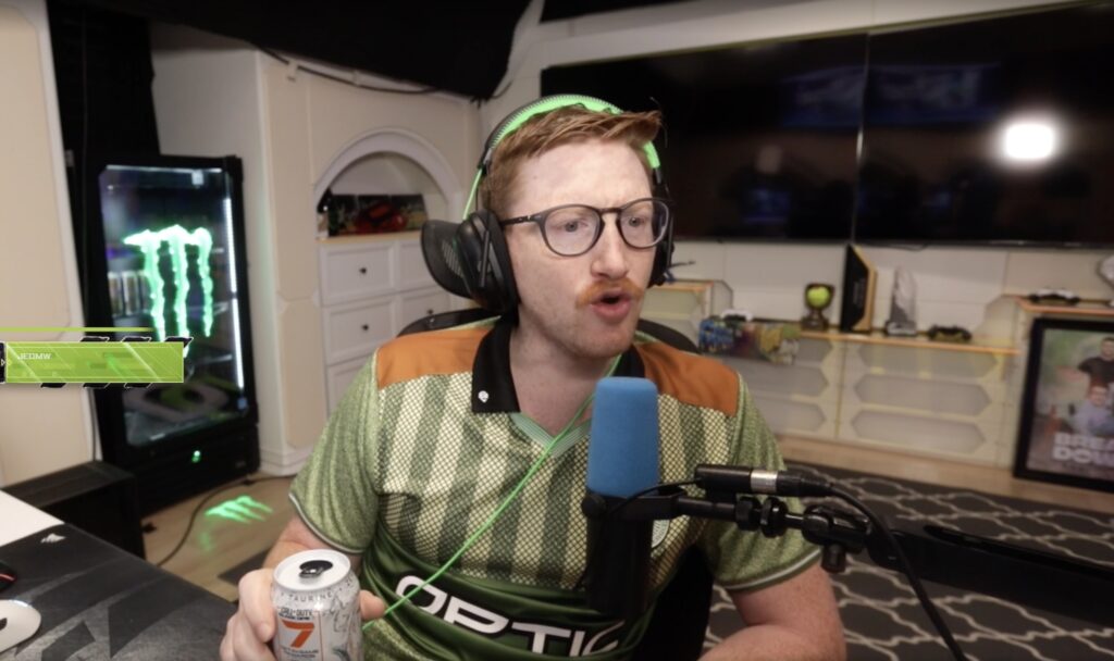 Scump in Twitch stream wearing OpTic Texas jersey