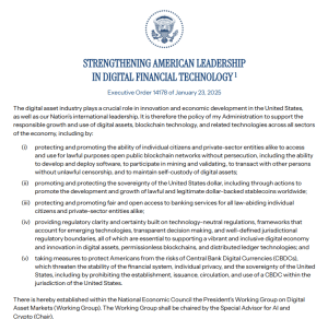 Executive order establishing the White House digital asset working group